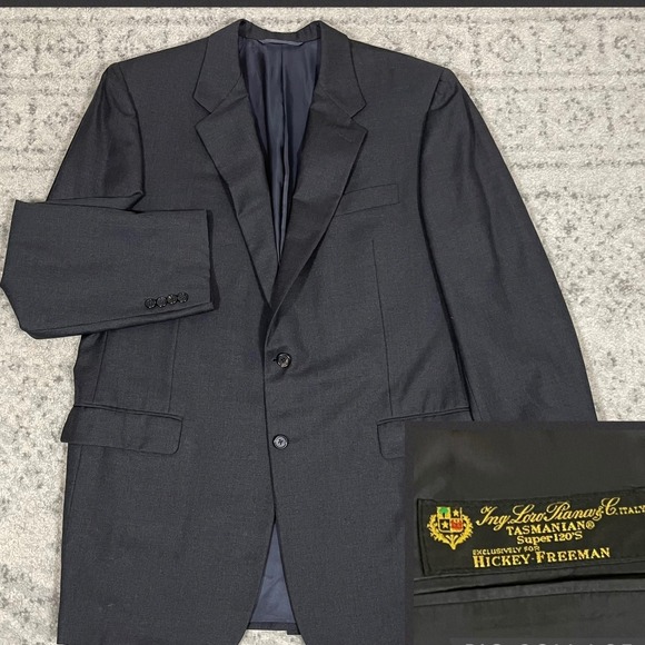 Hickey Freemam Loro Piana Tasmanian Super 120's 2 Button Notch Blazer‎ 44L Gray